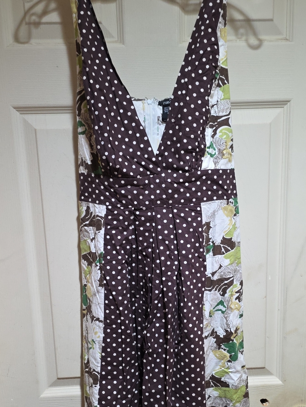 Rue21 Brown Polka Dot V-Neck Dress with Floral Trim